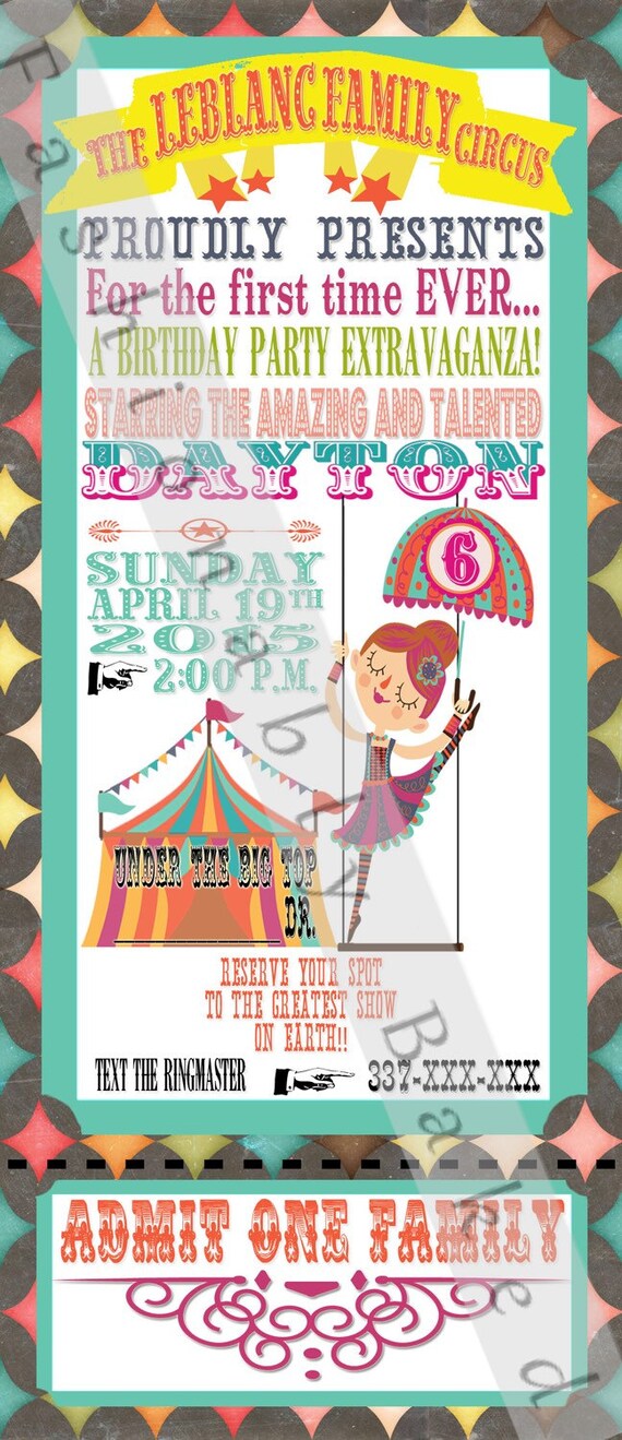 Digital print at home Circus/Carnival girl acrobat birthday party invitations Il_570xn