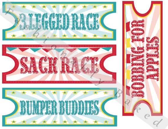 INSTANT DOWNLOAD Cirus/Carnival Under the Big Top Party game signs (bobbing for apples, sack race, bumper buddies & 3 legged race) Il_570xn