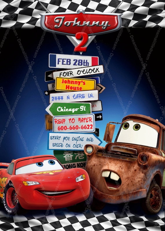 Disney Cars Printable Invitation Etsy