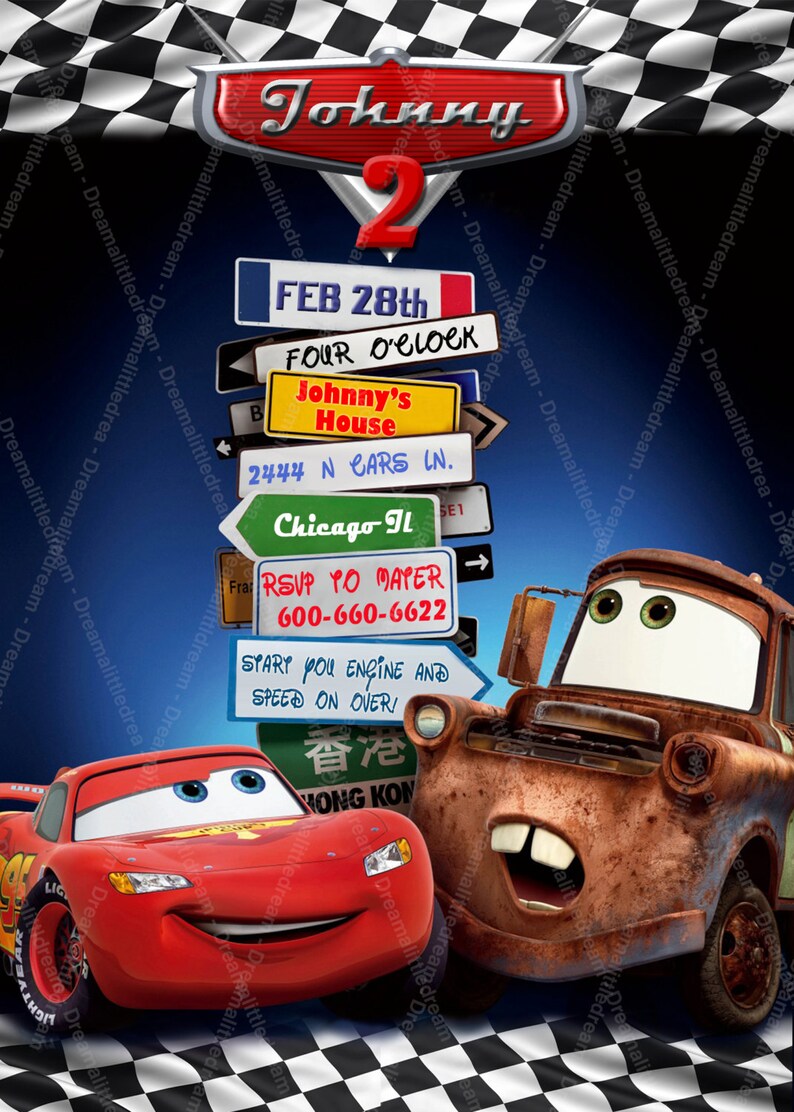 Disney Cars Printable Invitation Etsy