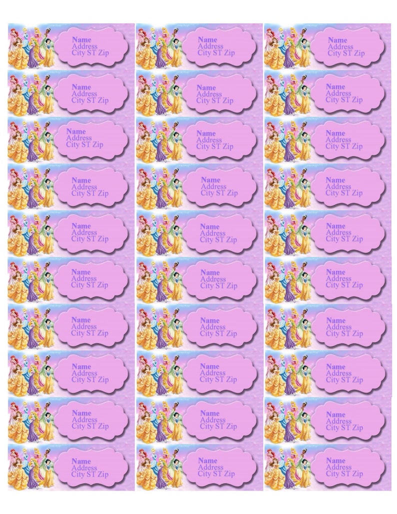 Disney Princess Printable Address Labels Etsy