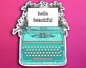 Teal Typewriter Sticker (WATERPROOF)