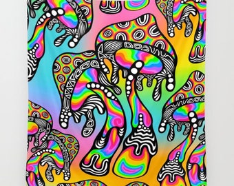 Trippy Mushroom Rainbow Background Tapestry