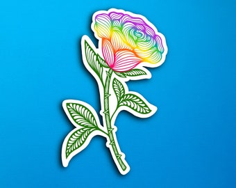 Rainbow Rose June Birth Flower Sticker (WATERPROOF)