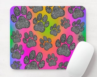 Rainbow Paw Print Mouse Pad