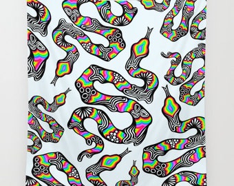 Trippy Snake White Background Tapestry