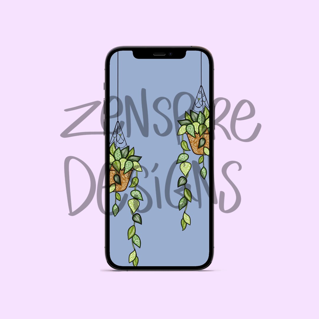 Blue Hanging Plants Phone Wallpaper Etsy