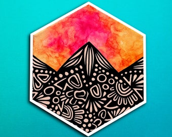 Alcohol Ink Sunset Mountains Sticker (WATERPROOF)