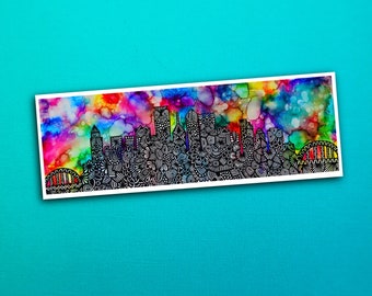 Alcohol Ink Rainbow Pittsburgh Skyline Sticker (WATERPROOF)