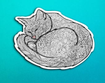 Gray Sleeping Cat Sticker (WATERPROOF)