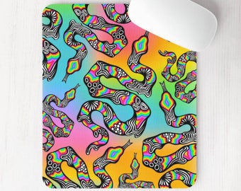 Trippy Snake Rainbow background Mouse Pad