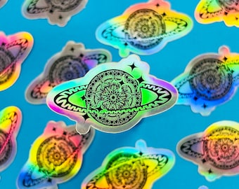 Mini Holo saturn Sticker (WATERPROOF)