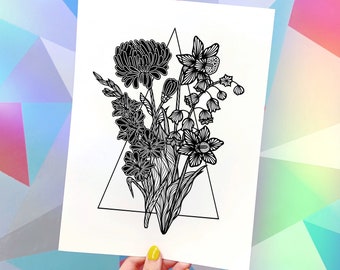 DIGITAL FILE BW Birth Flower - Single or Multiple