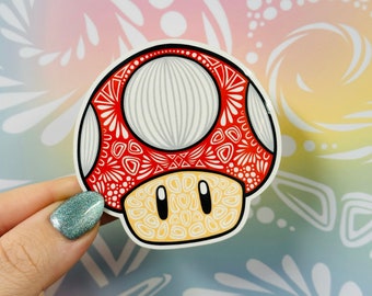 Misprinted Mario Mushroom Sticker (WATERPROOF)