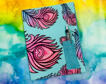 Blue Peacock Fabric Covered Notebook & Pen (Peacock 1)