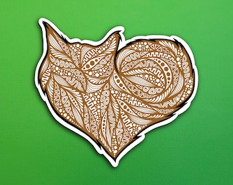 Brown Heart Cat Sticker (WATERPROOF)