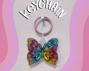 Rainbow Butterfly Acrylic Keychain