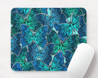 Teal Butterfly Mouse Pad