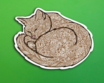 Brown Sleeping Cat Sticker (WATERPROOF)