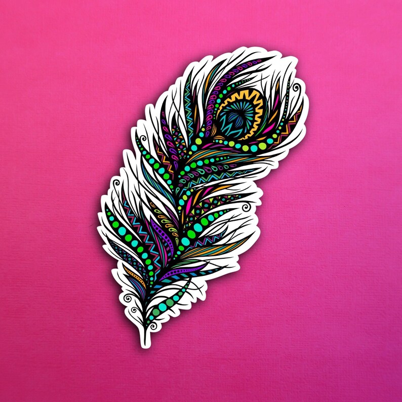 Peacock Feather Sticker WATERPROOF image 1