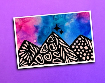 Alcohol Ink Blue Sparkle Mountains Sticker (WATERPROOF)