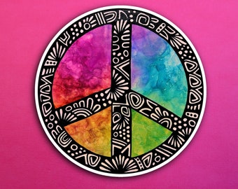 Alcohol Ink Peace Sign Sticker (WATERPROOF)