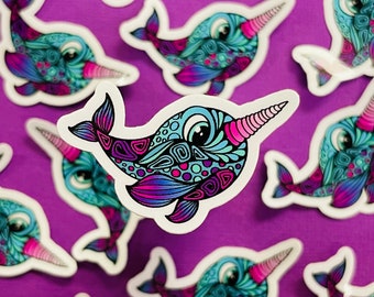 Mini Nina the narwhal Sticker (WATERPROOF)