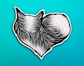 Black and White Heart Cat Sticker (WATERPROOF)