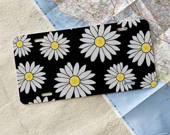 Black Daisy Front License Plate