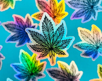 Mini Holo Pot Leaf Sticker (WATERPROOF)