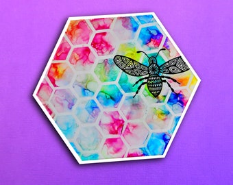 Alcohol Ink Small Bee Sticker (WATERPROOF)