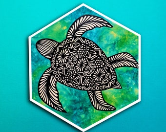 Alcohol Ink Teal Turtle Sticker (WATERPROOF)