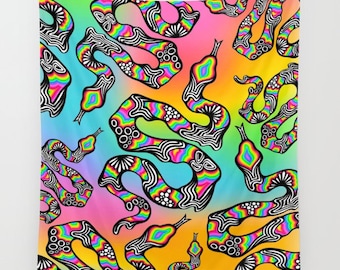 Trippy Snake Rainbow Background Tapestry