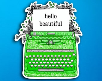 Green Typewriter Sticker (WATERPROOF)