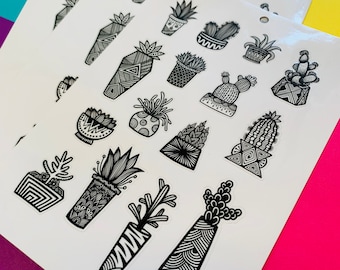 Mini BW Succulent Sticker Sheet (WATERPROOF) (WATERPROOF)