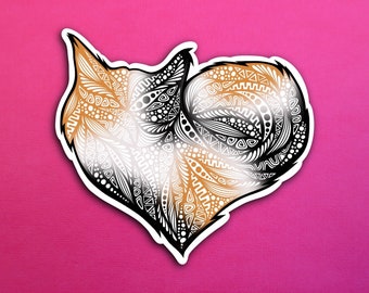 Black White Orange Heart Cat Sticker (WATERPROOF)