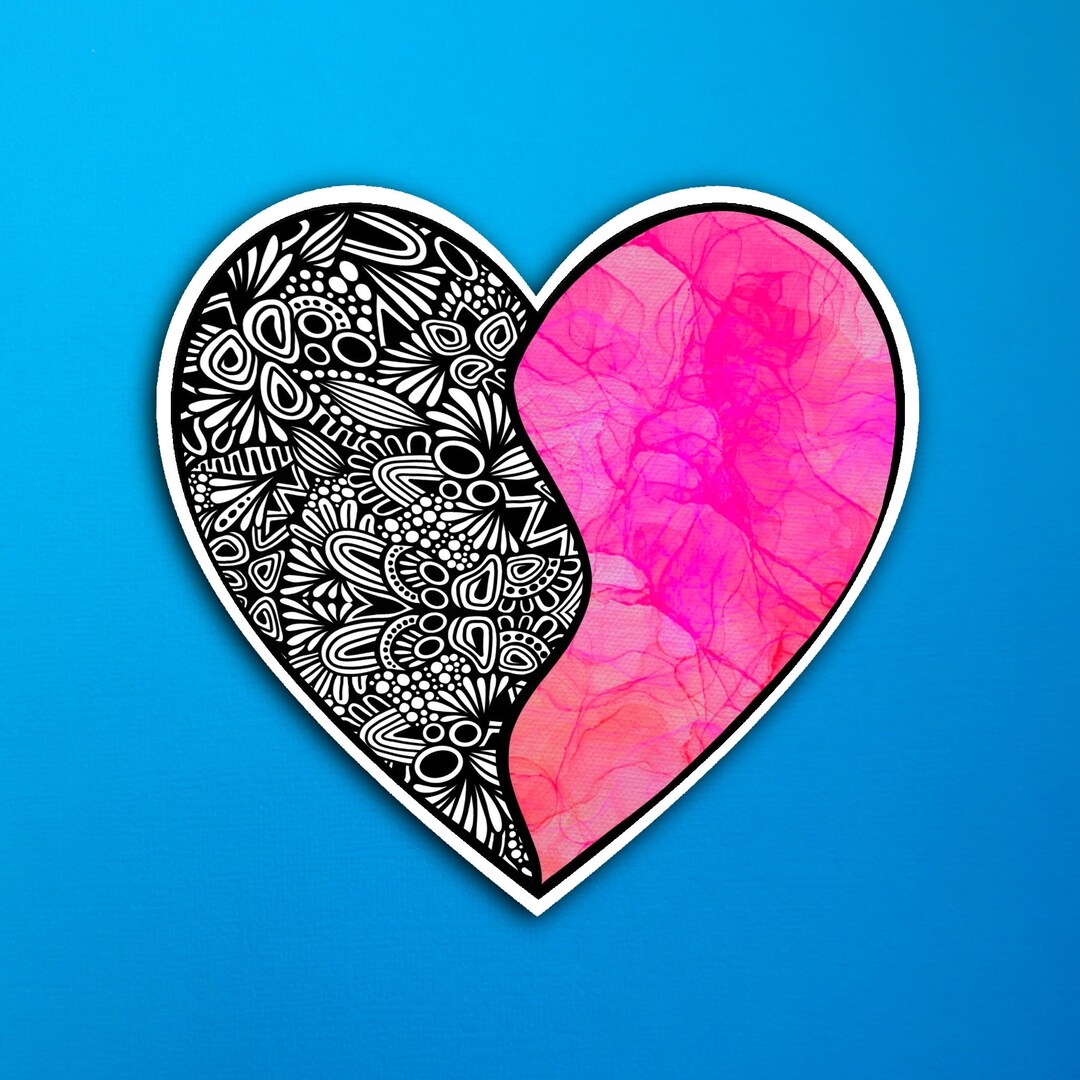 Half and Half Heart Ink Sticker WATERPROOF Etsy
