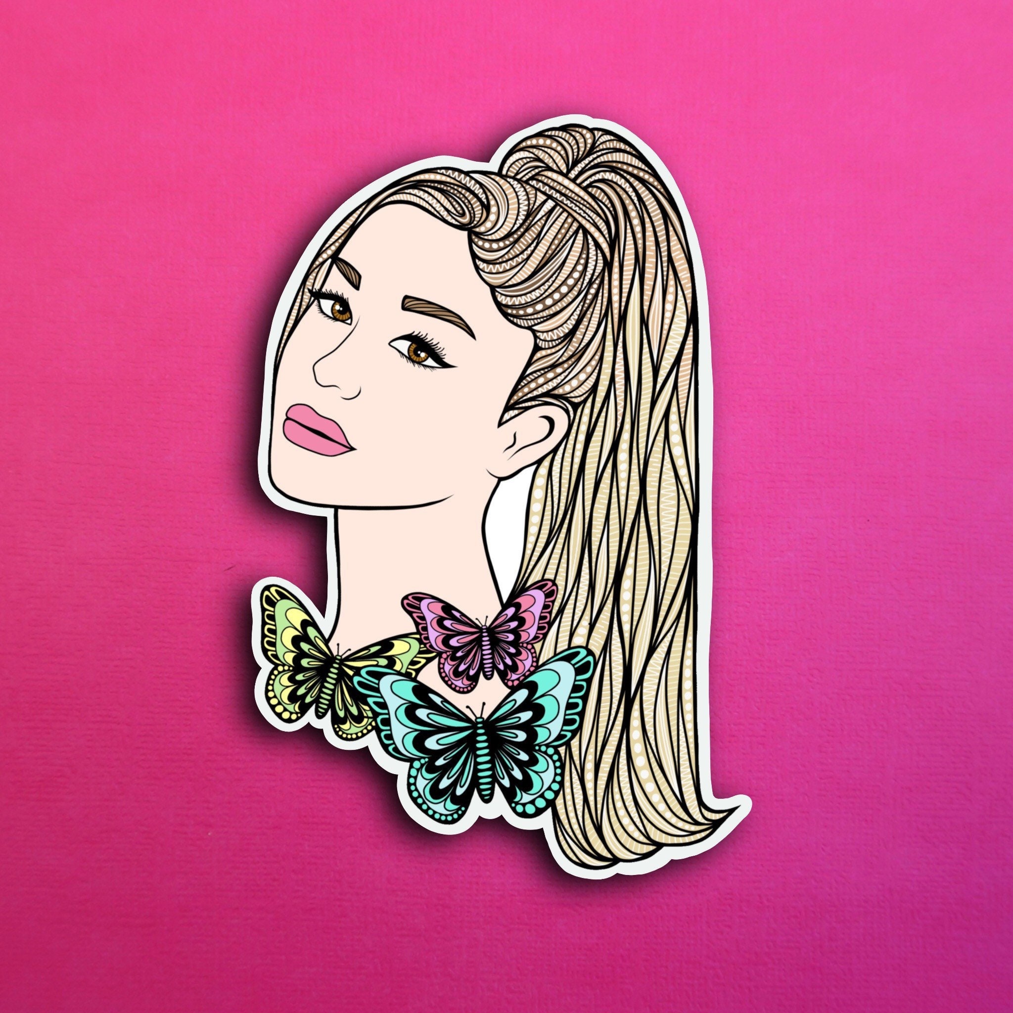 Ariana Grande with Pink Bow Sticker - Sticker Mania