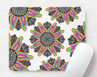 Trippy Flower White Background Mouse Pad