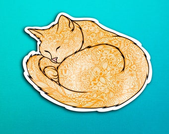 Orange Sleeping Cat Sticker (WATERPROOF)