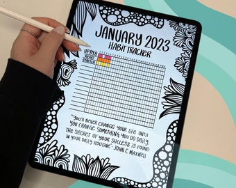 Downloadable January Habit Tracker - 2 design styles - vertical and horizontal