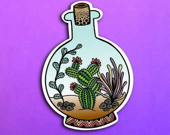 Cactus in a bottle Sticker (WATERPROOF)