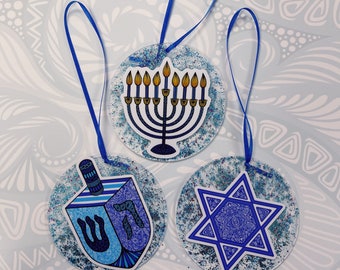 Hanukkah acrylic ornaments set of 3