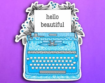 Blue Typewriter Sticker (WATERPROOF)