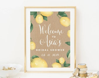 Lemon Welcome Sign, PRINTABLE, Personalised Bridal Shower Baby Sprinkle Signage, 1st Birthday Lemon Citrus Theme Decor Digital File, LM1