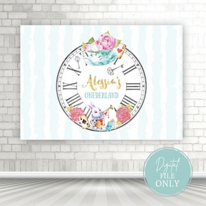 Wonderland Themed Backdrop, PRINTABLE, A0 Sized Digital Banner Design, Alice In Onederland Themed 1st Birthday Decoration, ALW1