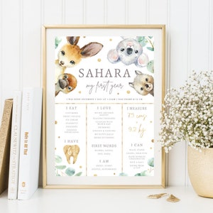 Native Australian Animals Milestone Board, PRINTABLE First 1st Birthday Print Watercolor Koala Kangaroo Wombat Themed Party Decor Chart, NA2