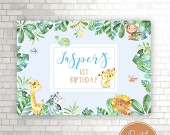 Watercolor Jungle Backdrop, PRINTABLE, A0 Sized Digital Banner Design, Safari Zoo Themed Wild One 1st Birthday, Baby Shower Decor, WJ1