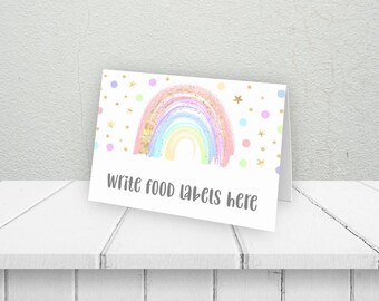 Rainbow Food Tent Card, PRINTABLE, 4x6" Sized, Digital Pastel Rainbow Themed Birthday, Girl's Art Craft Painting Party Decoration, RA1