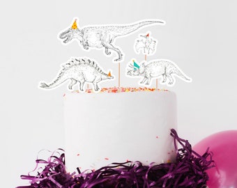 Dinosaur Cake Toppers, INSTANT DIGITAL DOWNLOAD, Printable Dinosaur Theme Party Decor, Dino Party Hats Cupcake Cut Outs, DN1